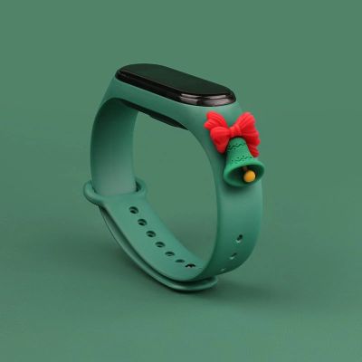 2. Strap Xmas für Xiaomi Mi Band 3 / 4 Weihnachts-Silikonarmband mit Glocke - Dunkelgrün