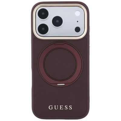 3. Guess Ring Stand 360 Grained Classic Logo MagSafe Hülle für iPhone 18 Pro Max / 17 Pro Max - Burgunderrot