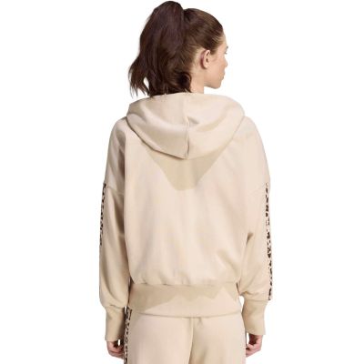 3. adidas Damen-Kapuzenpullover mit durchgehendem Reißverschluss, Animal-Print, 3-Streifen, Beige KH1547