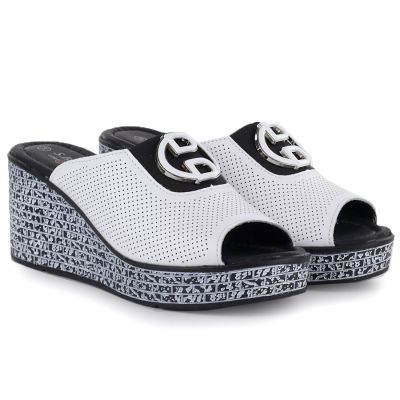 4. Weiße Keilsandalen aus Leder für Damen, S.Barski 7012