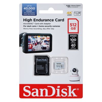 SANDISK HIGH ENDURANCE SPEICHERKARTE (für Recorder und Monitoring) microSDXC 512 GB V30 mit Adapter
