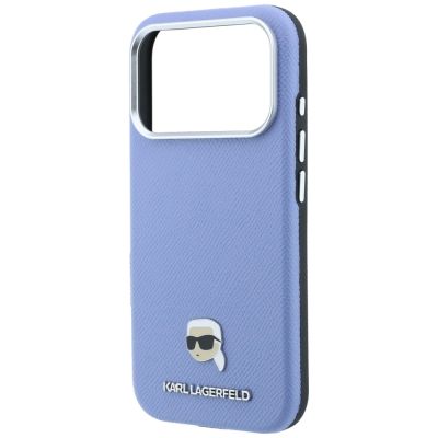 6. Karl Lagerfeld MagSafe-Schutzhülle mit genarbtem Karl-Kopf-Motiv für iPhone 18 Pro / 17 Pro – Hellblau