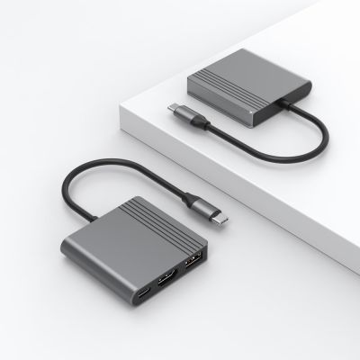4. GEMBIRD 3-IN-1 USB-C-Multiadapter (USB-Anschluss + HDMI + USB-C-Video), Grau