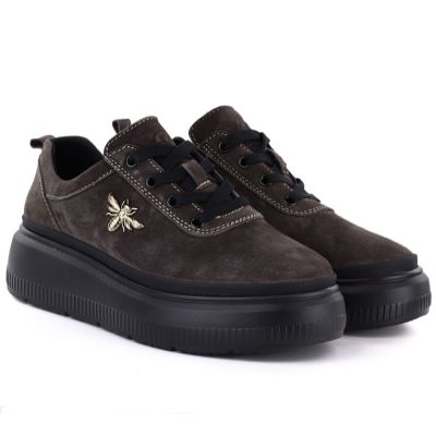 4. Damen-Plateauschuhe aus braunem Leder, Modell Vinceza 41523