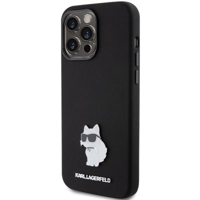 2. Karl Lagerfeld Choupette Metal Pin-Hülle aus Silikon für iPhone 15 Pro – Schwarz