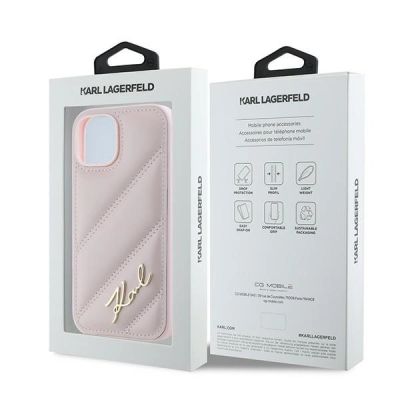 8. Karl Lagerfeld Diagonal Quilted Script Hülle für iPhone 15 / 14 / 13 – Rosa