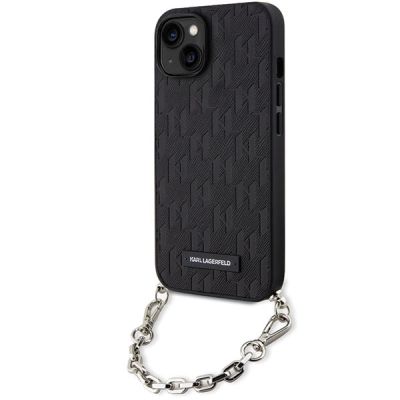 Karl Lagerfeld KLHCP14SSACKLHPK iPhone 14 6,1" schwarz/schwarzes Hardcase mit Saffiano-Monogrammkette