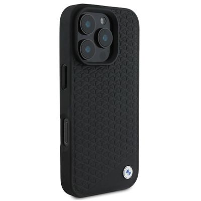 4. BMW Signature Lederhülle mit Diamant-Metalllogo und MagSafe-Funktion für iPhone 16 Pro Max – Schwarz