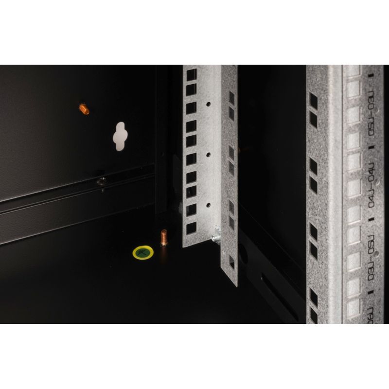 17. Digitus Unique 19" 7U Wand-Netzwerkschrank 600x450 mm, Glastür, schwarz, ungeteilt, montiert, 100 kg