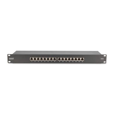 3. Digitus Patchpanel 19 Zoll, 16x RJ45, LSA-Level, Cat. 6, geschirmt, 1 HE, schwarz, Kabelführung