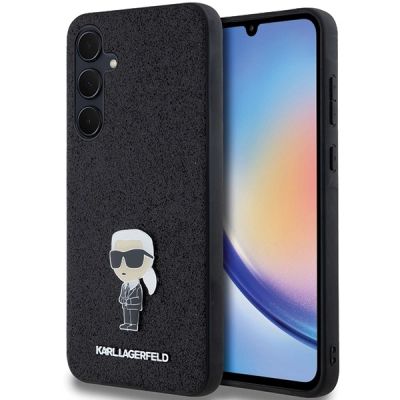 Karl Lagerfeld Fixed Glitter Ikonik Logo Metal Pin Hülle für Samsung Galaxy A35 – Schwarz