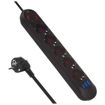 MACLEAN Steckdosenleiste, Verlängerungskabel, 5 Steckdosen + 3 USB-Anschlüsse, 110–240 V Wechselstrom, 50/60 Hz, max. 2,1 A, 2500 W, 1,5 m, Schwarz, MCE395 B