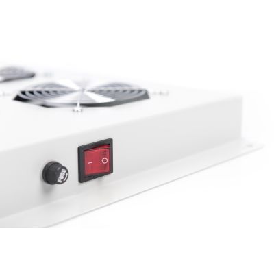 4. DIGITUS Lüftungspanel für 19-Zoll-Schränke, Serien Basic, Hyper und Unique, 4 Lüfter, Thermostat, grau