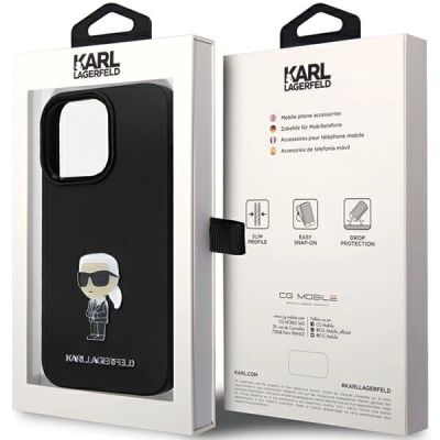 8. Karl Lagerfeld KLHCP14LSMHKNPK Hülle für iPhone 14 Pro – schwarz Silikon Ikonik Metall Pin