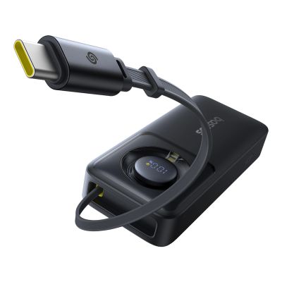 3. Baseus Free2Pull 10000 mAh 30 W Powerbank mit USB-C-Anschluss und einziehbarem USB-C-Kabel – Schwarz