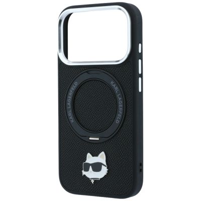 6. Karl Lagerfeld mit Ringständer 360 Choupette Head Pin MagSafe Hülle für iPhone 18 Pro / 17 Pro - Schwarz