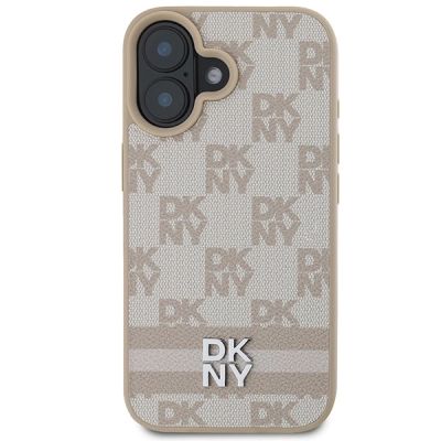 3. DKNY Checkered Pattern & Printed Stripes Hülle für iPhone 16 – Rosa