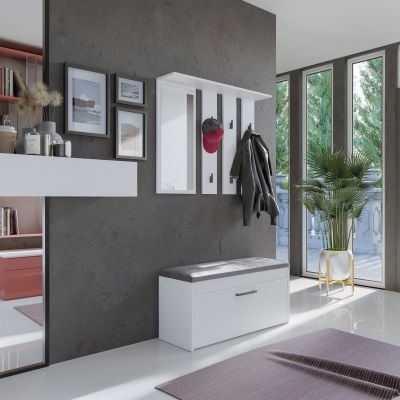 4. Garderobenständer + Spiegel PARMA 100x15xH.81,5 weiß