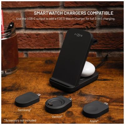5. FIXPOS-U-BK Ladegerät für mobile Geräte wie Smartwatches, Smartphones und Kopfhörer, Schwarz, USB, kabelloses Laden, Schnellladen, intern