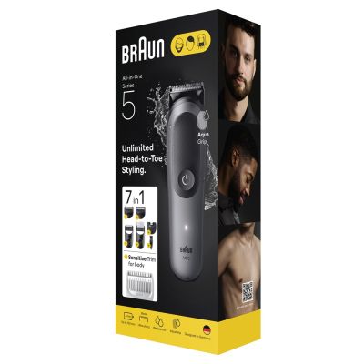 4. Braun 7-in-1 Pflegeset | Series 5 All-in-One Set AIO5520 | Kabellos | 14 Längeneinstellungen | Schwarz