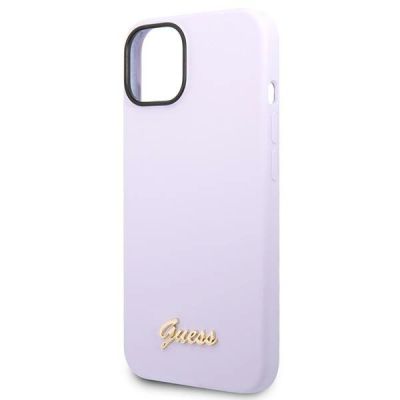 6. Guess Silikonhülle mit Vintage-Goldlogo für iPhone 14 / 15 Plus – Lila