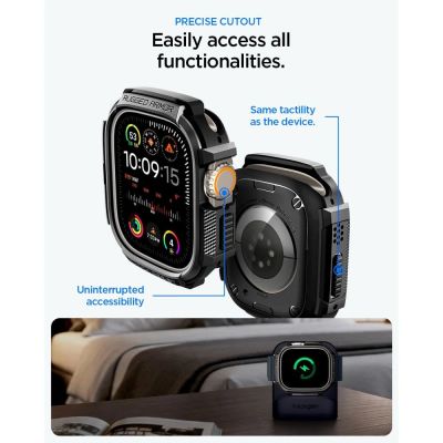 6. Spigen Rugged Armor Schutzhülle + 9H-Hartglas für Apple Watch Ultra 49 mm – Mattschwarz