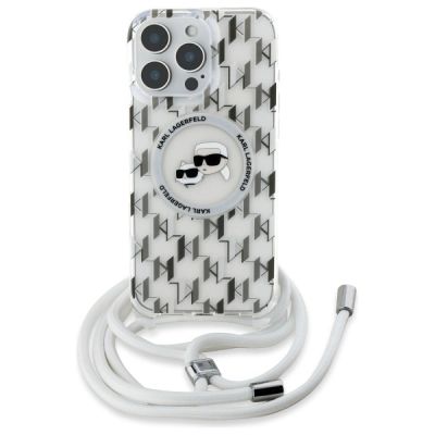 2. Karl Lagerfeld IML Crossbody Monogram Karl & Choupette Head MagSafe Hülle für iPhone 16 Pro Max – Transparent