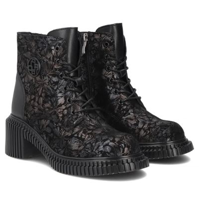 4. Schwarze Damen-Ankle-Boots aus Leder mit Blumenmuster, Filippo DBT8072/26