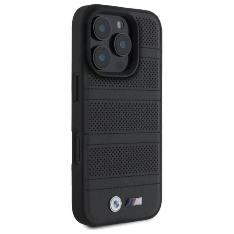 4. BMW M Perforated And Stitched Line MagSafe-Hülle für iPhone 16 Pro Max – Schwarz