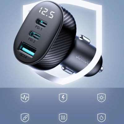 9. Joyroom JR-CCD04 30W 2x USB-C USB-A Autoladegerät mit Display - Schwarz