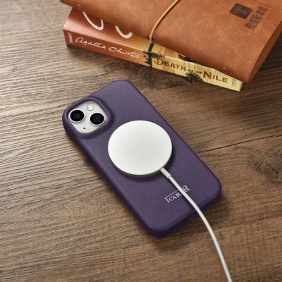 22. iCarer CE Premium Leather Folio Case iPhone 14 Plus Magnetic Flip Leather Folio Case MagSafe Dark Purple (WMI14220715-DP)