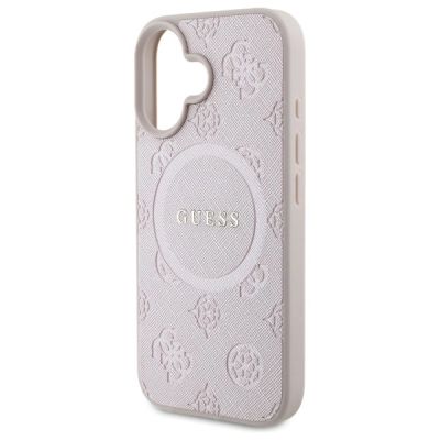 6. Guess Saffiano Peony Classic Logo MagSafe-Hülle für iPhone 16 – Rosa