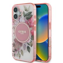 Guess IML Flower & Tonal Circle MagSafe Hülle für iPhone 16 – Rosa