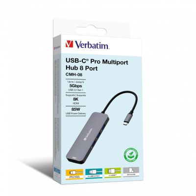 Verbatim CMH-08 USB Typ-C 5000 Mbit/s Silber