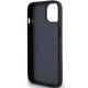 7. DKNY Leder-Monostreifen- und Metall-Logo-Hülle für iPhone 15/14/13 – Schwarz