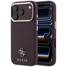 Guess Saffiano Small 4G & Classic Logo MagSafe Hülle für iPhone 18 Pro / 17 Pro - Burgunderrot