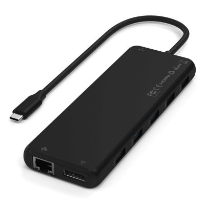 Satechi 13-in-1 USB-C Triple Display Multiport Adapter - USB-C Adapter (1x Ethernet 1 Gbit/s, 3x USB-A 5 Gbit/s, 1x USB-A 10 Gbit/s, 2x USB-A 480 Mbit/s, 2x USB-C 10 Gbit/s 85W PD, 2x HDMI 2.0 4K@60Hz, DP 1.4 8K@60Hz, 3,5 mm Audio Ein-/Ausgang) (schwarz)