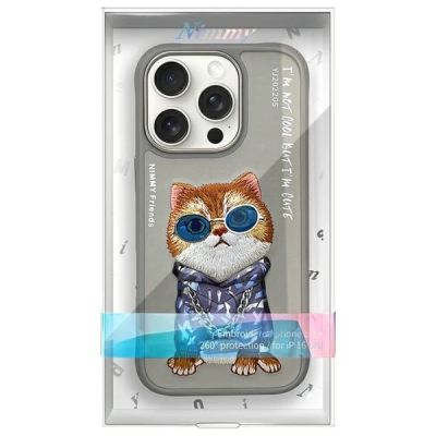 9. Nimmy Glasses Cool Cat Case für iPhone 16 Pro - Grau