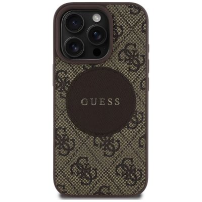3. Guess 4G Circle Classic Logo MagSafe Hülle für iPhone 16 Pro Max - Braun