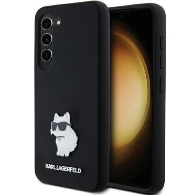 Karl Lagerfeld Silikon Choupette Metal Pin Hülle für Samsung Galaxy S23 – Schwarz