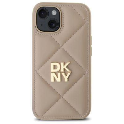 3. DKNY Quilted Stack Logo iPhone 15 Hülle – Beige