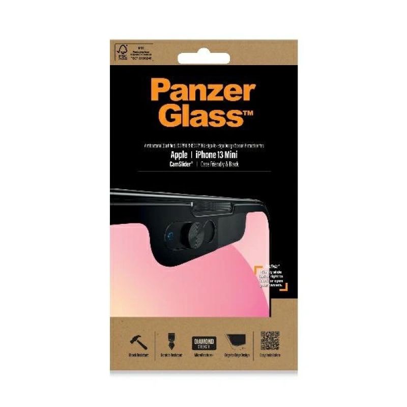 2. PanzerGlass E2E Mikrofrakturiertes gehärtetes Glas für iPhone 13 Mini CamSlider Hüllenkompatibel, antibakteriell – Schwarz