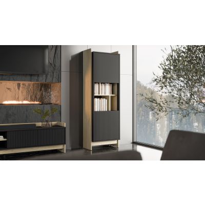 3. PORTO Vitrine 59x38x180 Eiche/Schwarz