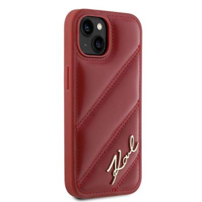 4. Karl Lagerfeld Diagonal Quilted Script Hülle für iPhone 15 / 14 / 13 – rot