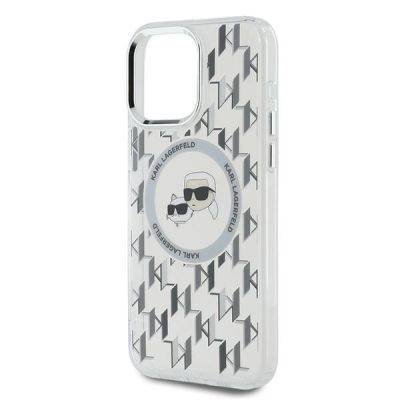 6. Karl Lagerfeld IML Monogram Karl & Choupette Head MagSafe Hülle für iPhone 15 Pro – transparent