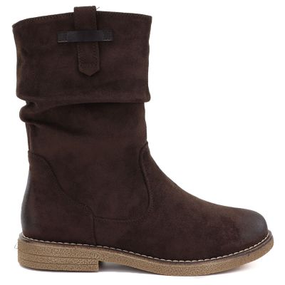 2. Gefütterte Damen-Ankle-Boots mit gerafftem Obermaterial, Schokoladenbraun, M.Daszyńskie SA296-5