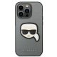 3. Karl Lagerfeld Saffiano Karl's Head Patch Hülle für iPhone 14 Pro Max - Silber