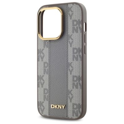 6. DKNY Leather Checkered Mono Pattern MagSafe-Hülle für iPhone 14 Pro – Beige