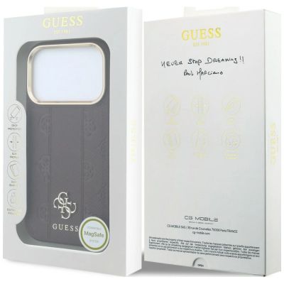 8. Guess Stripe Peony 4G Logo MagSafe Hülle für iPhone 18 Pro / 17 Pro - Burgunderrot