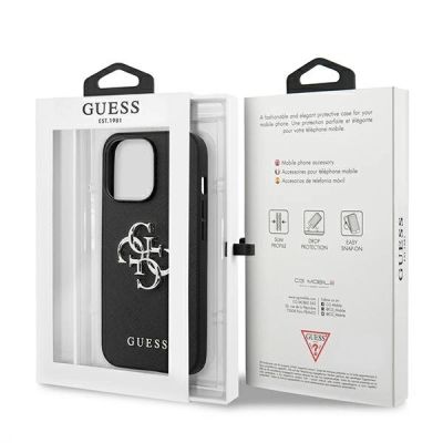 8. Guess Saffiano 4G Metal Logo Case für iPhone 13 Pro / 13 6.1" - Schwarz